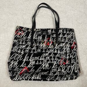 Kate Spade Shopper Tote Bag Vinyl Ooh La La Novelty Print Black White Red